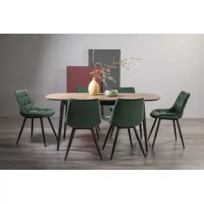 Weathered Oak Extending Dining Set 6 Green Velvet Chairs