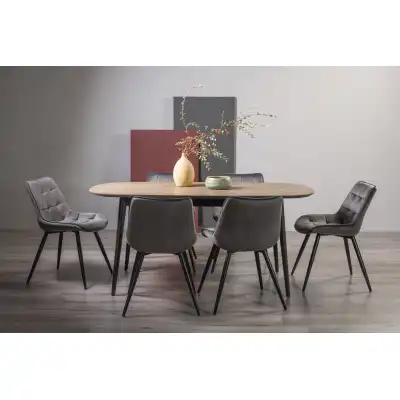 Weathered Oak Extending Dining Set 6 Grey Velvet Chairs