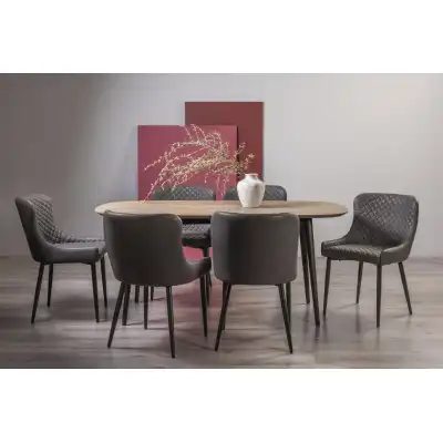 Weathered Oak Rectangular Dining Set 6 Grey Leather Chairs
