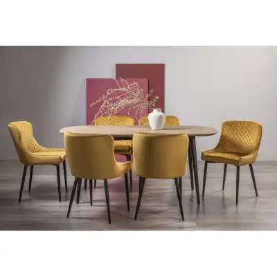 Weathered Oak Rectangular Dining Set 6 Yellow Velvet Chairs
