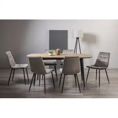 Weathered Oak Dining Set 6 Grey Velvet Chairs