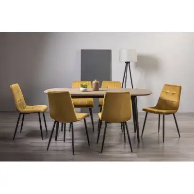 Weathered Oak Table And 6 Yellow Velvet Chairs Dining Set