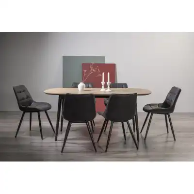 Weathered Oak Dining Set 6 Dark Grey Leather Chairs