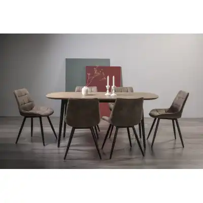 Weathered Oak Dining Set 6 Tan Brown Suede Chairs