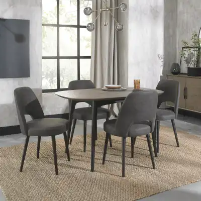Weathered Oak Small Dining Table Set 4 Dark Grey Chairs