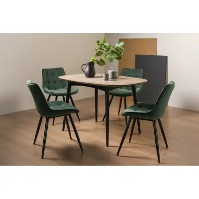 Weathered Oak Small Dining Set 4 Green Velvet Dining Chairs