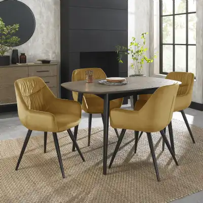 Weathered Oak Small Dining Set Yellow Velvet Chairs