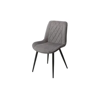 Diamond Stitch Grey Fabric Dining Chair Black Legs