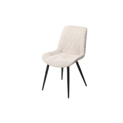Diamond Stitch Natural Fabric Dining Chair with Black Legs