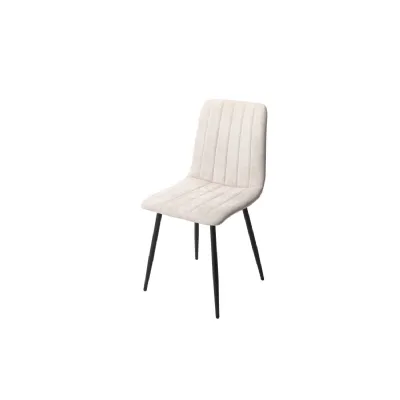 Natural Fabric Dining Chair with Black Tapered Legs