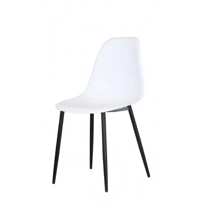 White Curved Dining Chair with Black Metal Tapering Legs