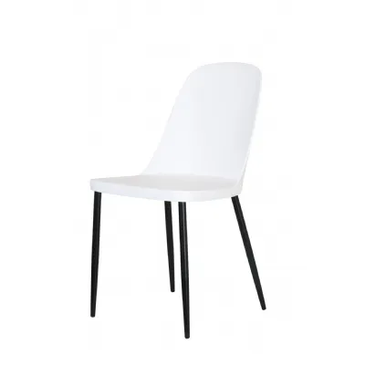 White Duo Dining Chair With Black Metal Legs