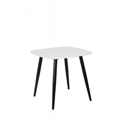 White Small Square Dining Table With Black Tapered Legs