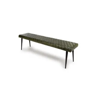 Green Leather 160cm Large Dining Bench Black Metal Legs