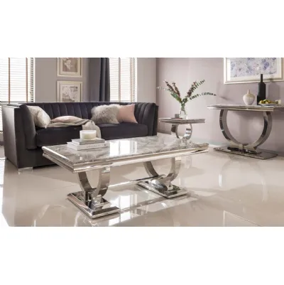 Grey and White Marble Top Coffee Table Steel Base