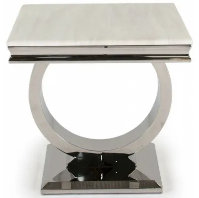 Cream Marble Top Square Lamp Table Steel Base