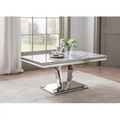 Grey Marble 130cm Coffee Sofa Table On Chrome Metal Base