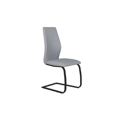 Grey PU Leather Dining Chair Cantilever Metal Legs