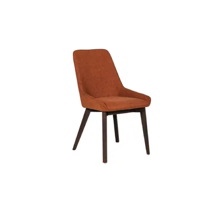 Rust Orange Fabric Dining Chair with Dark Wood Legs