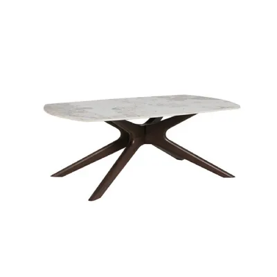White Marble Effect Coffee Table Walnut Finish Legs