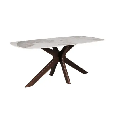 Large Walnut 180cm Rectangular Dining Table Stone Effect Top