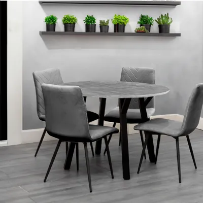 Dining Set 1.1m Concrete Round Table And 4 x Grey Chairs