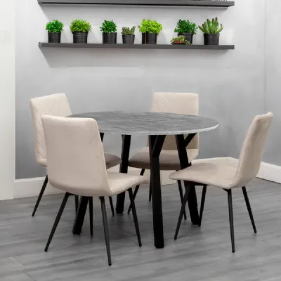 Dining Set 1.1m Concrete Round Table And 4 x Taupe Chairs