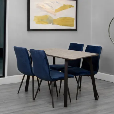 Dining Set 1.2m Concrete Table And 4 x Blue Chairs