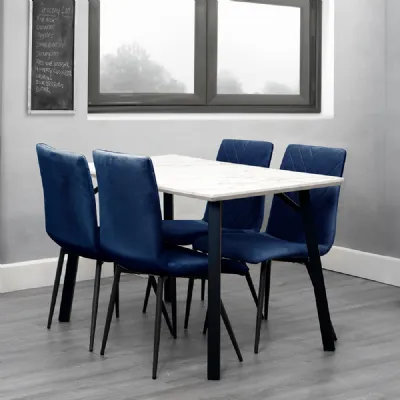 Dining Set 1.2m Marble Table And 4 x Blue Chairs