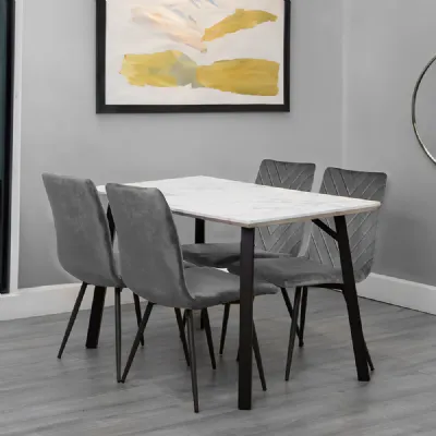 Dining Set 1.2m Marble Table And 4 x Grey Chairs