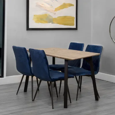 Dining Set 1.2m Oak Finish Table And 4 x Blue Chairs