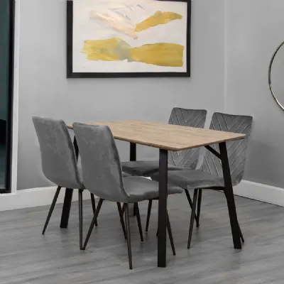 Dining Set 1.2m Oak Finish Table And 4 x Grey Chairs