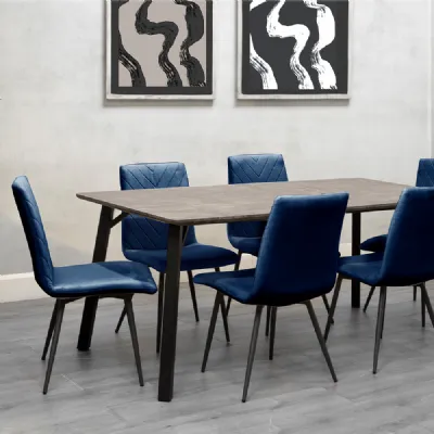 Dining Set 1.8m Concrete Table And 6 x Blue Chairs