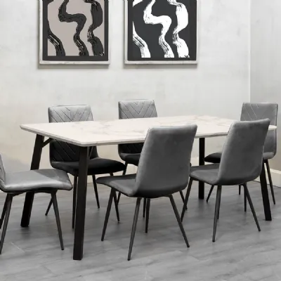 Dining Set 1.8m Marble Table And 6 x Grey Chairs