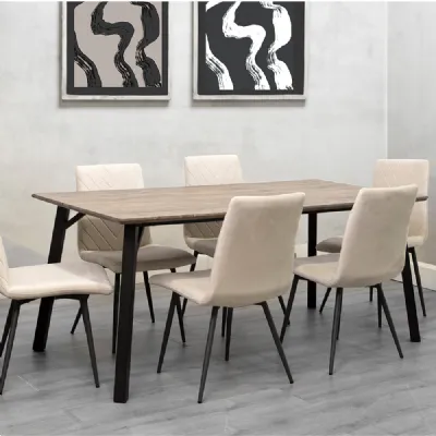 Dining Set 1.8m Oak Finish Table And 6 x Taupe Chairs