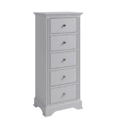 Modern Style Wooden Grey Painted 5 Drawer Narrow Bedroom Chest 95 x 80cm