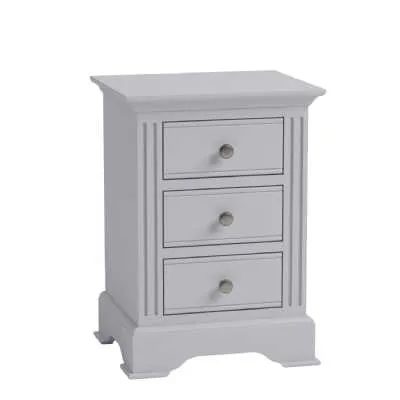 Modern Grey Painted 3 Drawer Bedside Table Chest Silver Knob Handles 40cm Wide