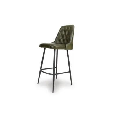 Green Leather Bar Chair with Black Metal Legs