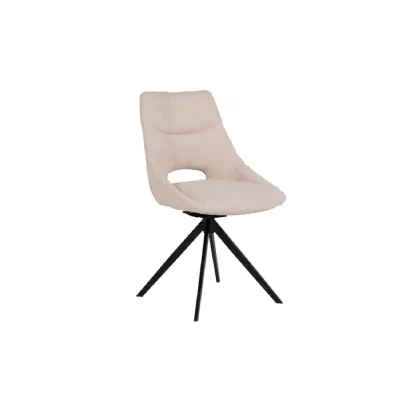 Cream Boucle Fabric Swivel Dining Chair Metal Legs