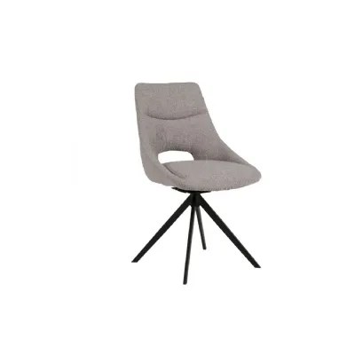 Grey Boucle Fabric Swivel Dining Chair Metal Legs