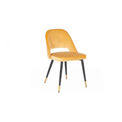 Mustard Velvet Fabric Dining Chair Gold Metal Legs