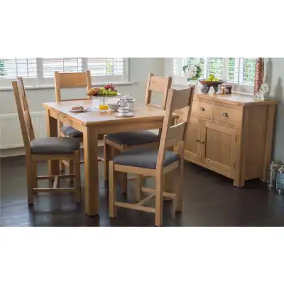 Oak Dining Chair Grey Fabric Padded Seat Ladder Back