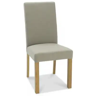 Pair of Oak Square Back Dining Chairs Grey Fabric