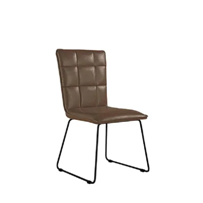 Metal Back Brown Leather Dining Chair