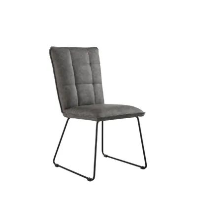 Metal Panel Back Grey Faux Leather Dining Chair