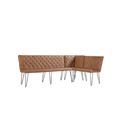 Tan Brown Leather Corner Dining Bench Studded Back