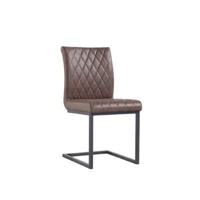 Brown Leather Diamond Stitched Dining Chair