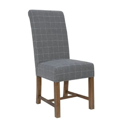 The Chair Collection Scroll Back Dining Chair Check Grey Wool