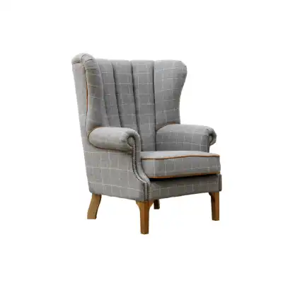 Grey and Tan Fluted Wing Back Chair