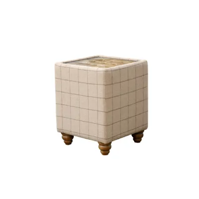 Button Top Side Table with Glass Inlay